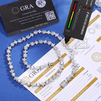 ROUND CUT MOON AND STAR MOISSANITE TENNIS CHAIN NECKLACE/BRACELET IN STERLING SILVER