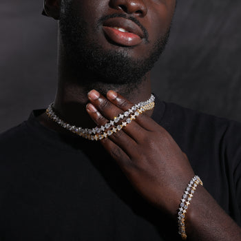 ROUND CUT MOON AND STAR MOISSANITE TENNIS CHAIN NECKLACE/BRACELET IN STERLING SILVER