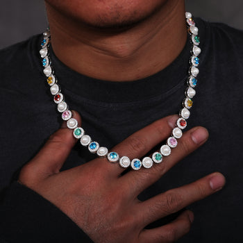 9.5MM COLORED MOISSANITE PEARL TENNIS CHAIN IN STERLING SILVER