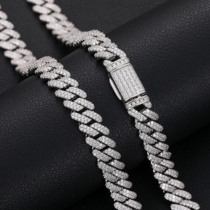 9MM MOISSANITE MIAMI CUBAN LINK CHAIN NECKLACE/BRACELET IN STERLING SILVER