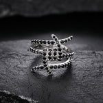 ADJUSTABLE BLACK MOISSANITE ICED OUT RING IN STERLING SILVER