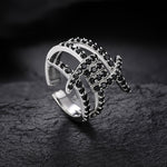 ADJUSTABLE BLACK MOISSANITE ICED OUT RING IN STERLING SILVER