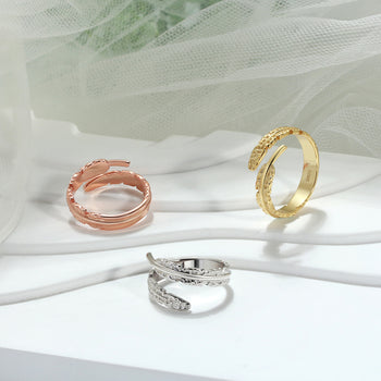 Bague plume ajustable en argent sterling