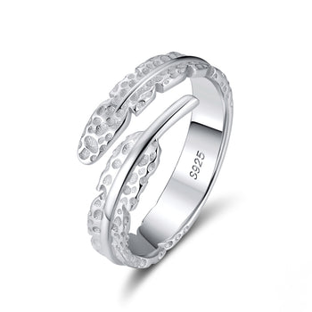 Bague plume ajustable en argent sterling