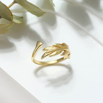 Bague ajustable en forme de feuille en argent sterling