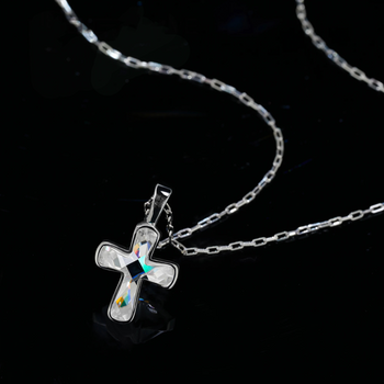 ALL MOISSANITE BEZEL CROSS PENDANT IN STERLING SILVER