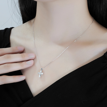 ALL MOISSANITE BEZEL CROSS PENDANT IN STERLING SILVER