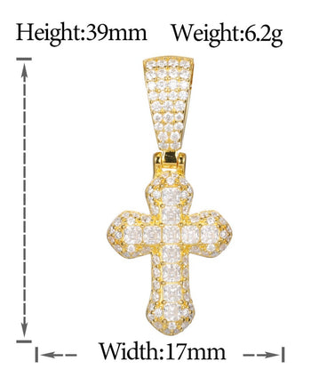 ASSCHER CUT MOISSANITE DIAMOND ICED OUT CROSS PENDANT IN STERLING SILVER - IVORY & EBONY