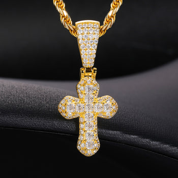 ASSCHER CUT MOISSANITE DIAMOND ICED OUT CROSS PENDANT IN STERLING SILVER - IVORY & EBONY