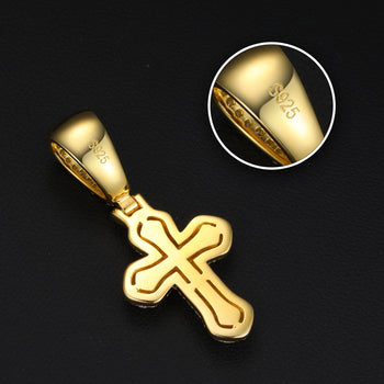 ASSCHER CUT MOISSANITE DIAMOND ICED OUT CROSS PENDANT IN STERLING SILVER - IVORY & EBONY