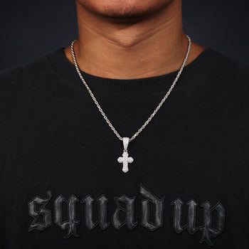 ASSCHER CUT MOISSANITE DIAMOND ICED OUT CROSS PENDANT IN STERLING SILVER - IVORY & EBONY