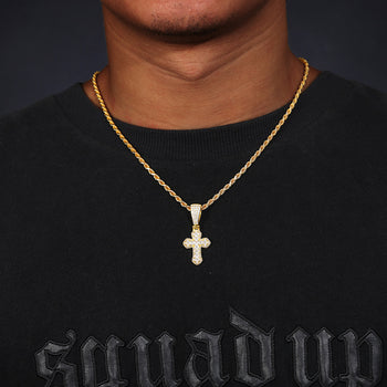 ASSCHER CUT MOISSANITE DIAMOND ICED OUT CROSS PENDANT IN STERLING SILVER - IVORY & EBONY