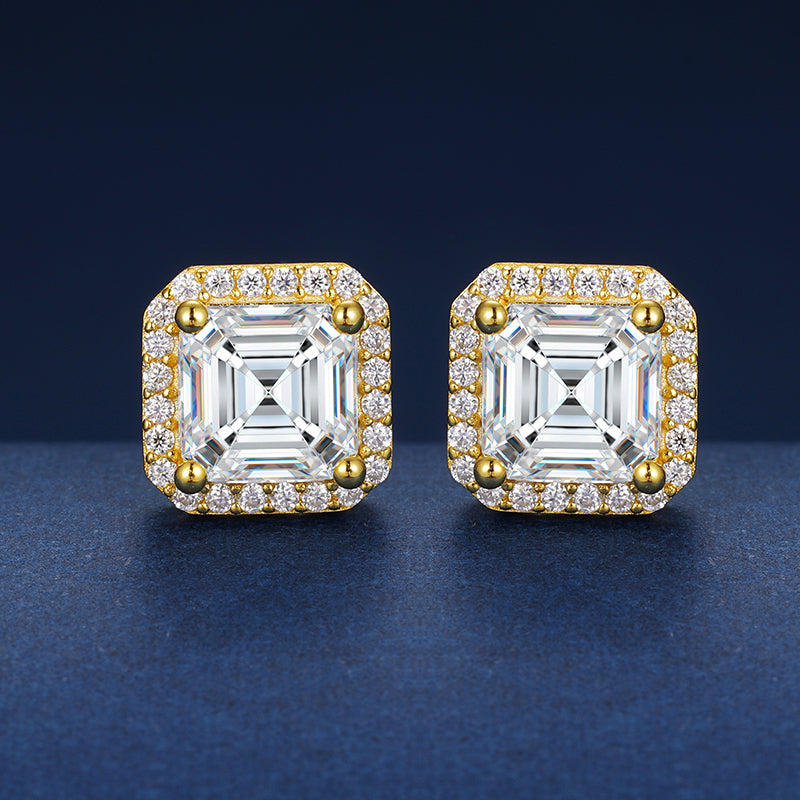 ASSCHER CUT MOISSANITE DIAMOND SQUARE STUD EARRINGS IN STERLING SILVER