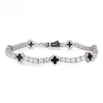 MOISSANITE AGATE FOUR LEAF CLOVER TENNIS BRACELET - IVORY & EBONY