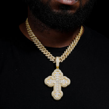 Pendentif croix serti de moissanite taille baguette et de pierres précieuses, en argent sterling 