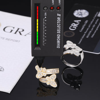 BAGUETTE MOISSANITE DIAMOND BUTTERFLY RING IN STERLING SILVER - IVORY & EBONY