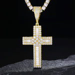 BAGUETTE MOISSANITE DIAMOND CROSS PENDANT IN STERLING SILVER