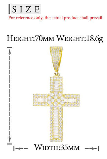 Pendentif croix en moissanite baguette et diamants, en argent sterling
