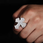 BAGUETTE MOISSANITE DIAMOND CROSS RING IN STERLING SILVER {STYLE 2}