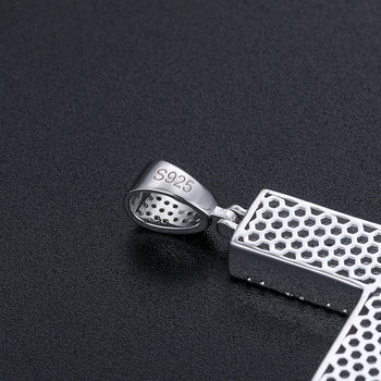 BAGUETTE MOISSANITE DIAMOND ICED OUT CROSS PENDANT IN STERLING SILVER - IVORY & EBONY