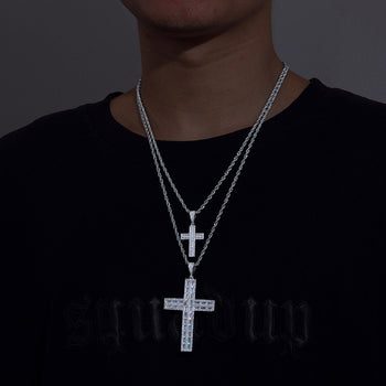 BAGUETTE MOISSANITE DIAMOND ICED OUT CROSS PENDANT IN STERLING SILVER - IVORY & EBONY