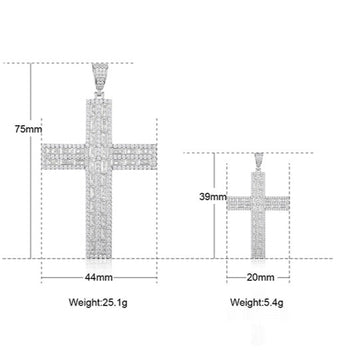 BAGUETTE MOISSANITE DIAMOND ICED OUT CROSS PENDANT IN STERLING SILVER - IVORY & EBONY