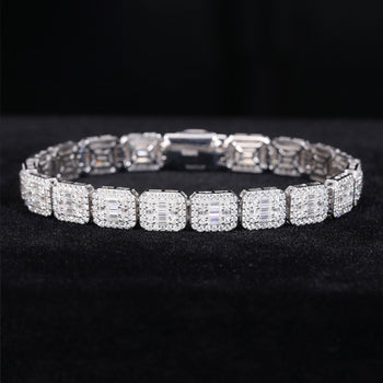 BAGUETTE MOISSANITE DIAMOND SUGAR TENNIS BRACELET IN STERLING SILVER - IVORY & EBONY