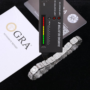 BAGUETTE MOISSANITE DIAMOND SUGAR TENNIS BRACELET IN STERLING SILVER - IVORY & EBONY