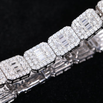 BAGUETTE MOISSANITE DIAMOND SUGAR TENNIS BRACELET IN STERLING SILVER - IVORY & EBONY