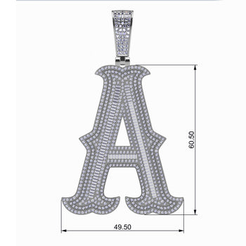 BAGUETTE MOISSANITE DIAMOND LETTER INITIAL PENDANT NECKLACE IN STERLING SILVER