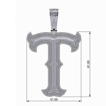 BAGUETTE MOISSANITE DIAMOND LETTER INITIAL PENDANT NECKLACE IN STERLING SILVER