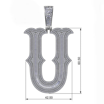 BAGUETTE MOISSANITE DIAMOND LETTER INITIAL PENDANT NECKLACE IN STERLING SILVER