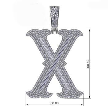 BAGUETTE MOISSANITE DIAMOND LETTER INITIAL PENDANT NECKLACE IN STERLING SILVER