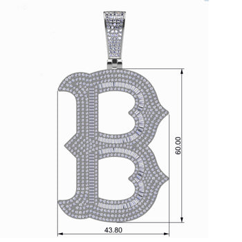 BAGUETTE MOISSANITE DIAMOND LETTER INITIAL PENDANT NECKLACE IN STERLING SILVER