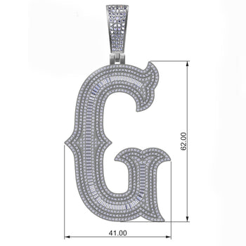 BAGUETTE MOISSANITE DIAMOND LETTER INITIAL PENDANT NECKLACE IN STERLING SILVER