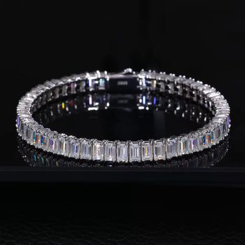 BAGUETTE MOISSANITE DIAMOND TENNIS BRACELET IN STERLING SILVER - IVORY & EBONY