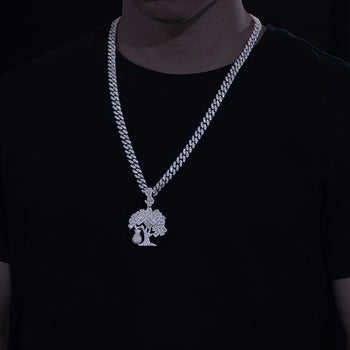 Pendentif arbre à billets en argent sterling avec moissanite baguette et moissanite