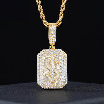 Anhänger in Form eines Dollarzeichens aus Baguette-Moissanit in Sterlingsilber 