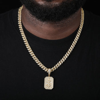 Anhänger in Form eines Dollarzeichens aus Baguette-Moissanit in Sterlingsilber 