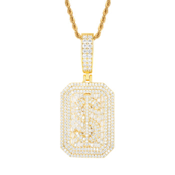 Anhänger in Form eines Dollarzeichens aus Baguette-Moissanit in Sterlingsilber 