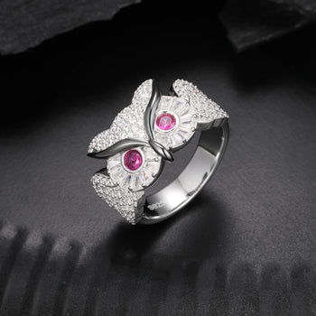 BAGUETTE MOISSANITE OWL RING IN STERLING SILVER