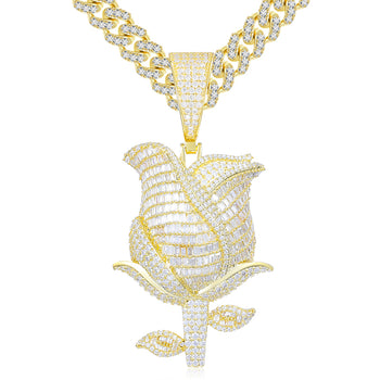 Anhänger in Form einer Rose aus Baguette-Moissanit in Sterlingsilber