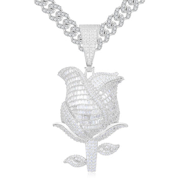 Anhänger in Form einer Rose aus Baguette-Moissanit in Sterlingsilber