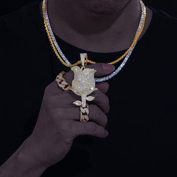 Anhänger in Form einer Rose aus Baguette-Moissanit in Sterlingsilber