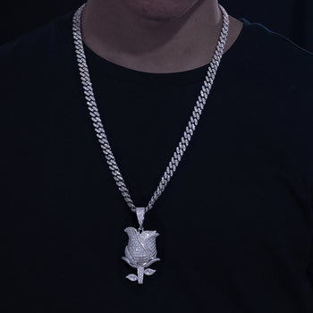 Anhänger in Form einer Rose aus Baguette-Moissanit in Sterlingsilber