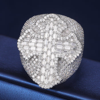 Bague croix en moissanite Baguette Oppulence en argent sterling