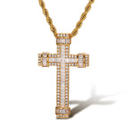 BAGUETTE RINGED MOISSANITE CROSS PENDANT IN STERLING SILVER