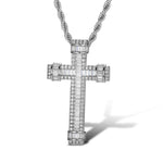 BAGUETTE RINGED MOISSANITE CROSS PENDANT IN STERLING SILVER