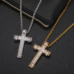 BAGUETTE RINGED MOISSANITE CROSS PENDANT IN STERLING SILVER