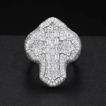BAGUETTE MOISSANITE DIAMOND CROSS RING IN STERLING SILVER - IVORY & EBONY